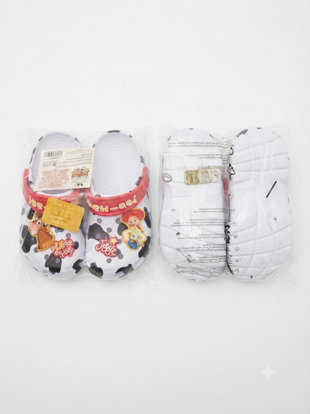 Away Kids Cow-Print Clog Sandals with Red Strap and Character Charms